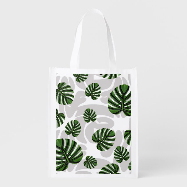 Modern Boho Botanical Leaves Pattern Grocery Bag (Front)