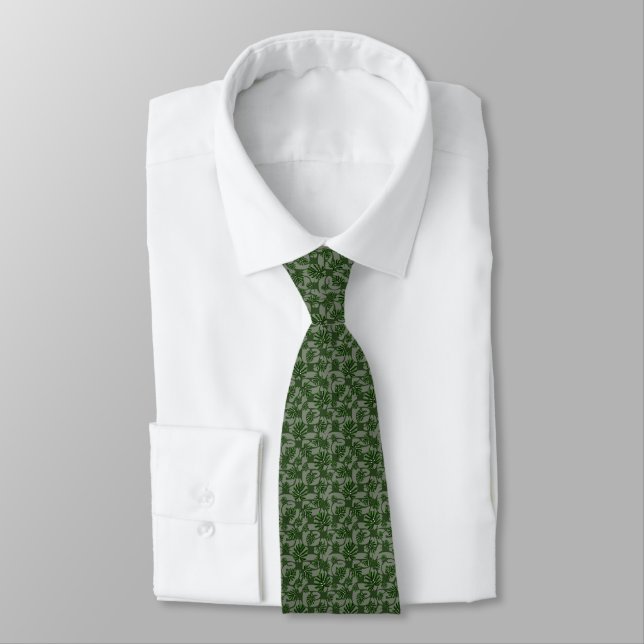 Modern Boho Botanical Leaves Pattern Neck Tie (Tied)