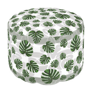 Modern Boho Botanical Leaves Pattern Pouf