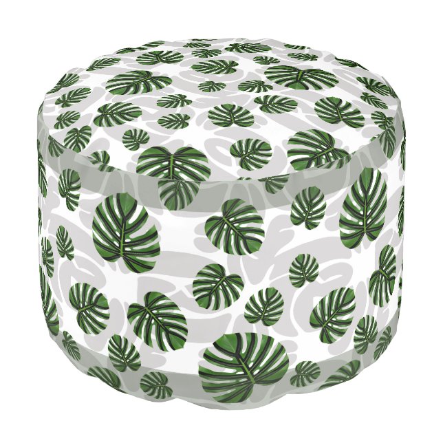 Modern Boho Botanical Leaves Pattern Pouf (Angled Front)