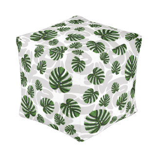 Modern Boho Botanical Leaves Pattern Pouf