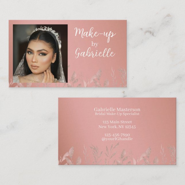 Modern Boho Botanical Photo Script Dusty Rose Business Card (Front/Back)