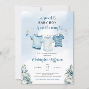 Modern Boho Boy Baby Shower Nursery Clothes Invitation