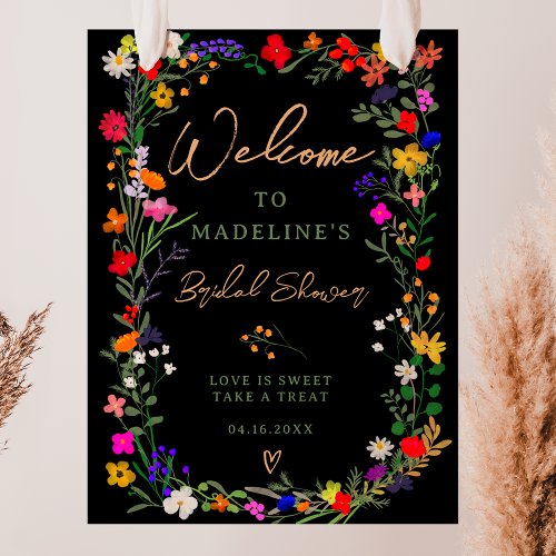 Modern boho bright wild flowers bridal welcome poster