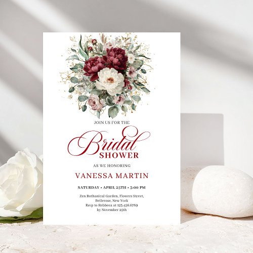 Modern Boho Burgundy Eucalyptus Gold Bridal Shower