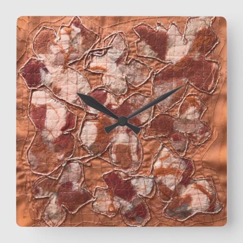 Modern boho burnt orange butterflies embroidery  square wall clock