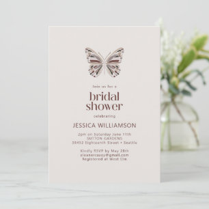 Modern Boho Butterfly Burgundy Taupe Bridal Shower Invitation