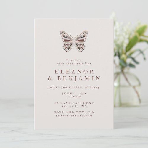 Modern Boho Butterfly Burgundy Taupe Wedding  Invitation