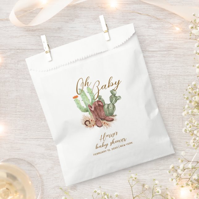 Modern Boho Cactus Cowboy Shoes Baby Shower  Favor Bag (Clipped)