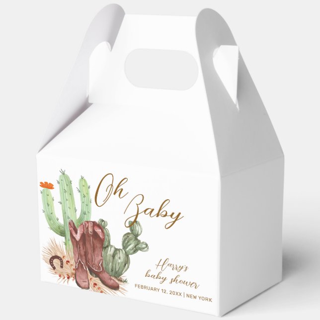 Modern Boho Cactus Cowboy Shoes Baby Shower  Favor Boxes (Back)