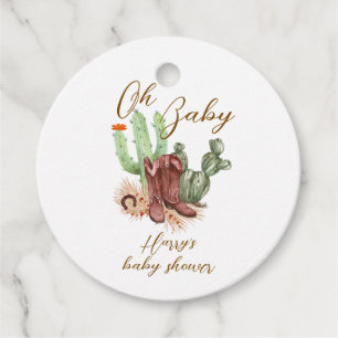 Modern Boho Cactus Cowboy Shoes Baby Shower Favor Tags