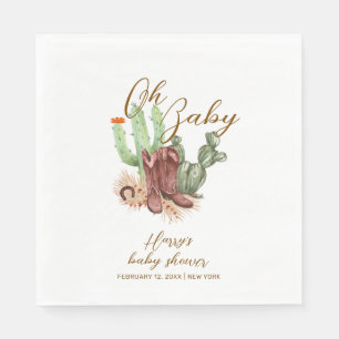 Modern Boho Cactus Cowboy Shoes Baby Shower  Napkins