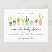 Modern Boho Cactus Plants & Succulents Baby Shower Invitation Postcard