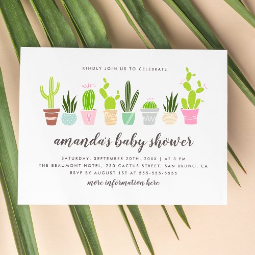 Modern Boho Cactus Plants  Succulents Baby Shower Invitation Postcard