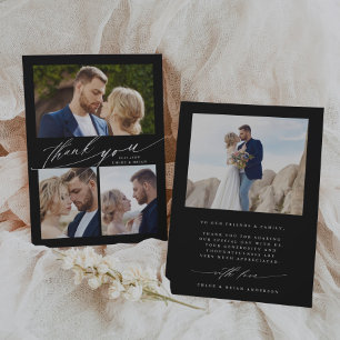 Modern Boho Calligraphy 4 Photo Wedding Thank You Card