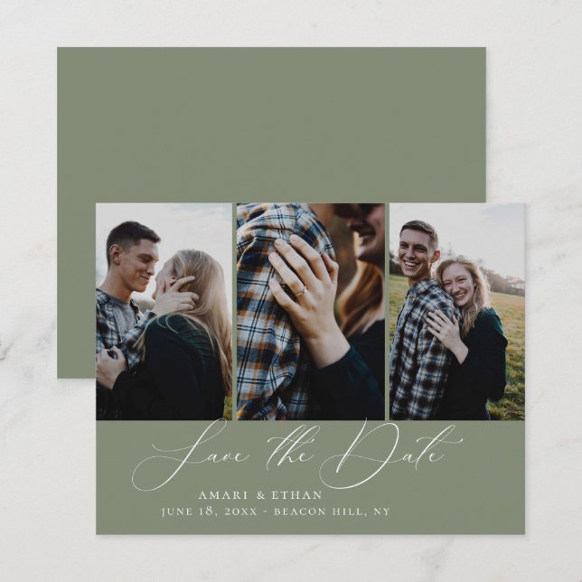 Modern Boho Calligraphy Multi-Photo Save the Date Announcement (Front/Back)