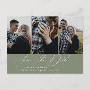 Modern Boho Calligraphy Multi-Photo Save the Date Announcement Postcard