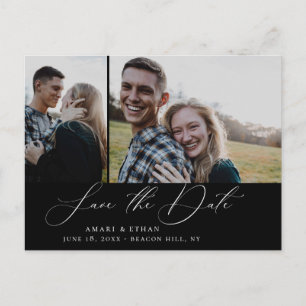 Modern Boho Calligraphy Multi-Photo Save the Date Announcement Postcard