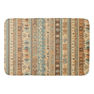 Modern Boho Camel Brown Turquoise Bath Mat