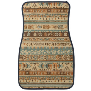 Modern Boho Camel Brown Turquoise Car Floor Mat