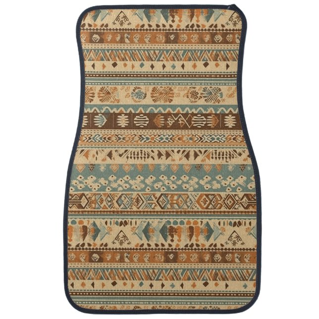 Modern Boho Camel Brown Turquoise Car Floor Mat (Front)