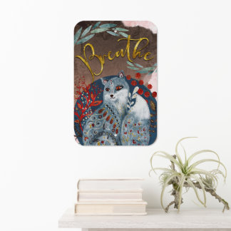 Modern Boho Cat with Gold "Breathe" Daily Reminder Metal Sign