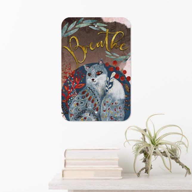 Modern Boho Cat with Gold "Breathe" Daily Reminder Metal Sign (In Situ(Wall))