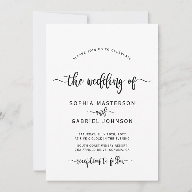 Modern Boho Chic Calligraphy Script Wedding Invitation (Front)