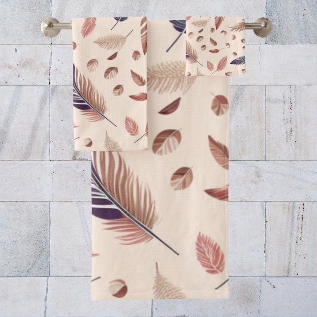 Modern Boho Chic Feather Pattern Bath Towel Set (Creator Uploaded)
