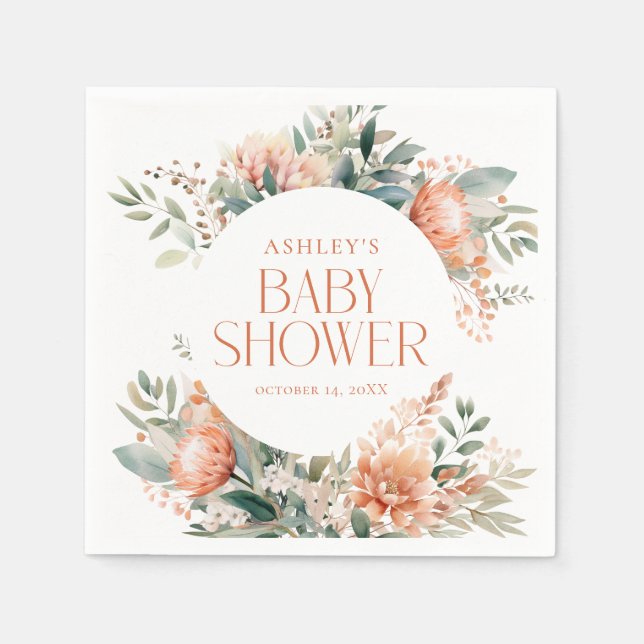 Modern Boho Chic Floral Botanical Baby Shower Napkins (Front)