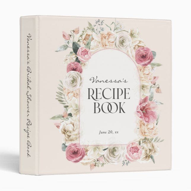 Modern boho chic floral personalized cookbook 3 ring binder (Front/Spine)