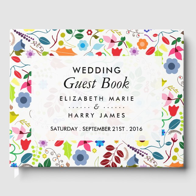 Modern Boho Chic Floral Wedding Guest Book (Front)
