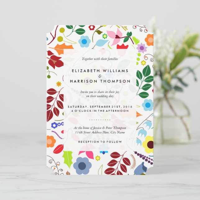 Modern Boho Chic Floral Wedding Invitation (Standing Front)