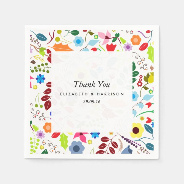 Modern Boho Chic Floral Wedding Paper Napkins (Front)