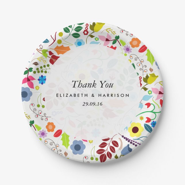 Modern Boho Chic Floral Wedding Paper Plates (Front)