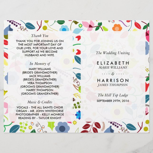 Modern Boho Chic Floral Wedding Program (Front)