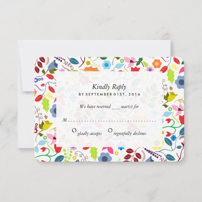 Modern Boho Chic Floral Wedding RSVP Card (Front)