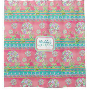 Modern BOHO Chic Hot Pink Dandelion Floral Teen Shower Curtain