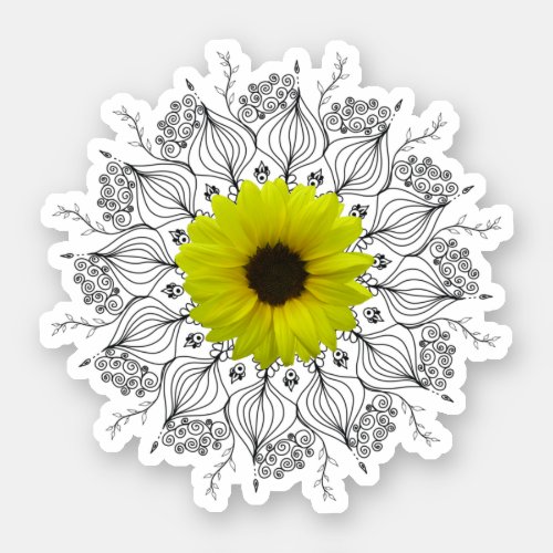 Modern boho chic mandala sunflower sticker