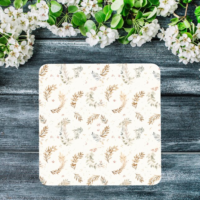 Modern Boho Chic Neutral Beige Brown Leaves Glass Coaster (Modern Boho Chic Neutral Beige Brown Leaves Glass Coaster Minimalist )