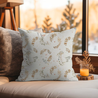 Modern Boho Chic Neutral Beige Brown Leaves Throw Pillow