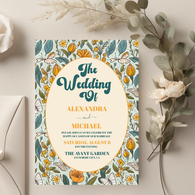 Modern Boho Chic Retro Colorful Floral Wedding  Invitation (Creator Uploaded)