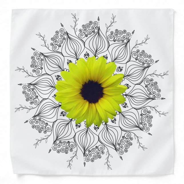 Modern boho chic sunflower mandala bandana (Front)