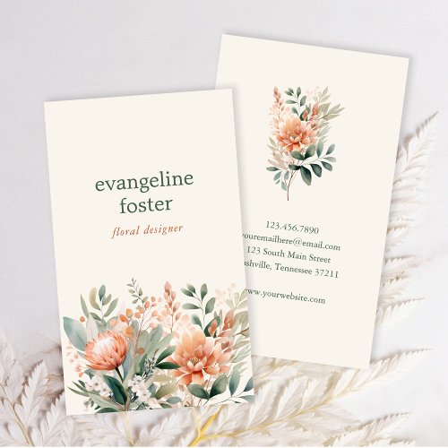 Modern Boho Chic Watercolor Floral Business Card
