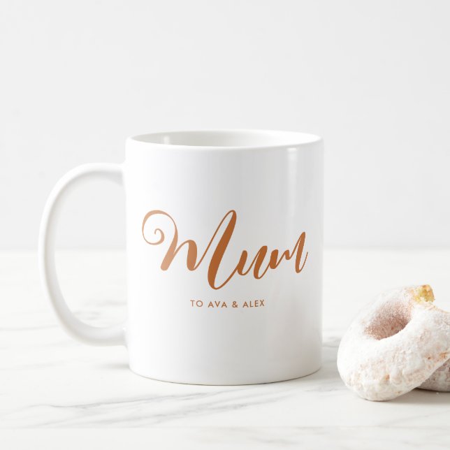 Modern Boho Chic with names Mother's Day Mom Coffee Mug (With Donut)
