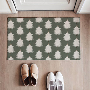 Modern Boho Christmas Beige And Green Tree Doormat