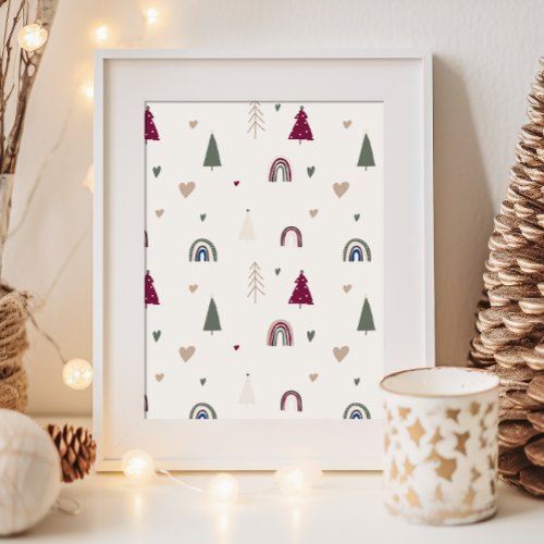 Modern Boho Christmas Beige Wall Art Print