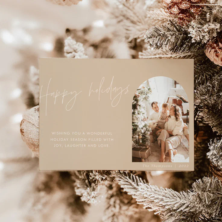 Modern Boho Christmas Card, Arch Photo Holiday Invitation | Zazzle