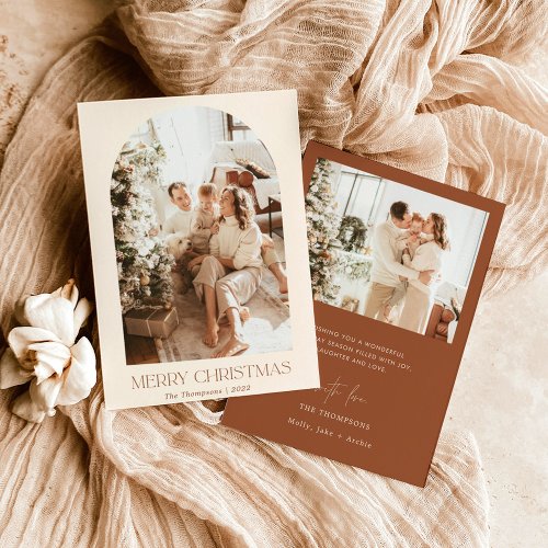 Modern Boho Christmas Card  Terracotta Photo Card