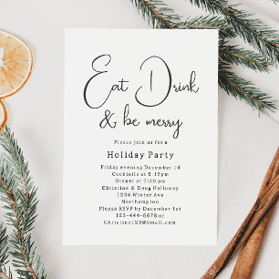 Modern Boho Christmas Eat Drink And Be Merry Party Invitation